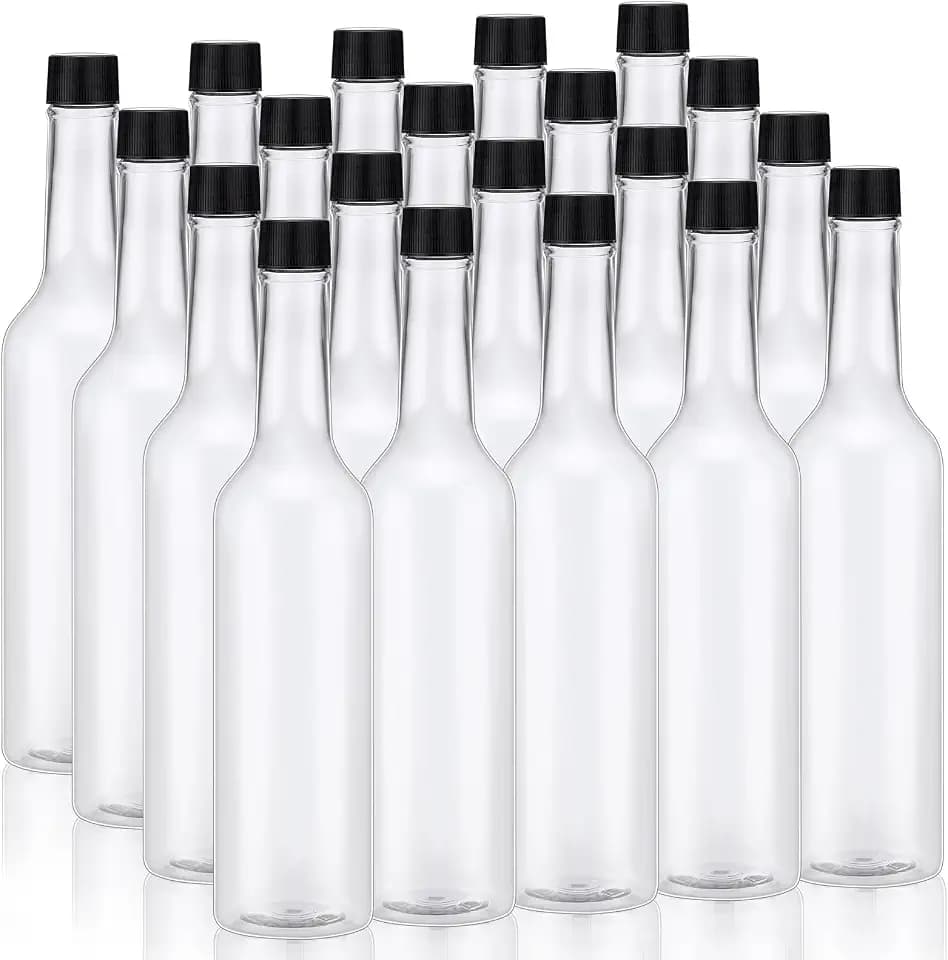 Tioncy 20 Pcs 15 oz Plastic Long Neck Coquito Bottle Empty Clear Liquor Wine Bottles with Screw on Caps Homemade Wine Coquito Limoncello Containers for Drinks DIY Christmas Craft Decoration