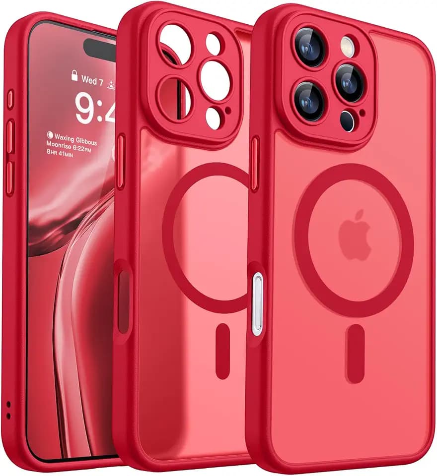CANSHN Magnetic Shockproof for iPhone 16 Pro Max Case, Red