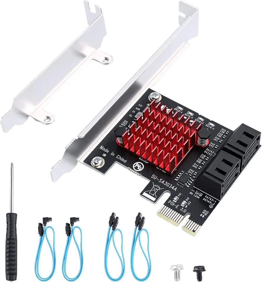 ELUTENG PCI-E zu SATA Adapter 4-Port PCIe Erweiterungskarte 6Gbps SATA 3.0 Controller PCI Express Controller Card mit 4 SATA-Kabeln Low-Profile Halterung für Windows/Vista/Linux