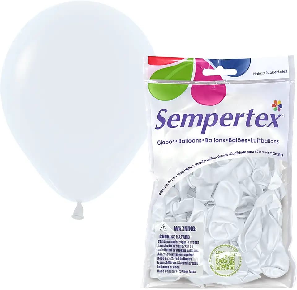 Sempertex Fashion White Balloons, Latex, 5 Inch, 50 Pcs