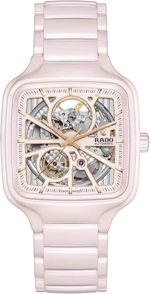 Rado - True Square - Women's Automatic Swiss Watch - 38mm Square Pink Dial - Pink High-Tech Ceramic Bracelet - R27123012