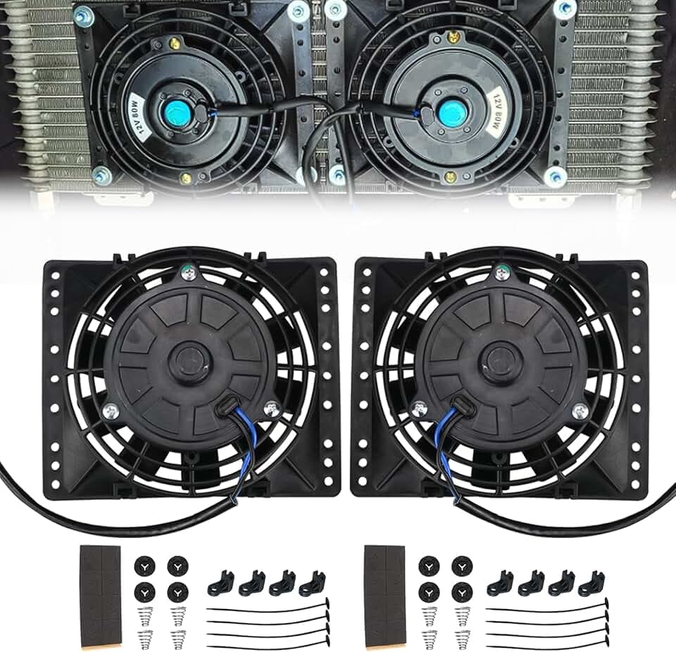 6 Inch Small Slim Push Pull Electric Cooling Fan 650CFM Radiator Oil Cooler Mount Kit Black 2Pcs