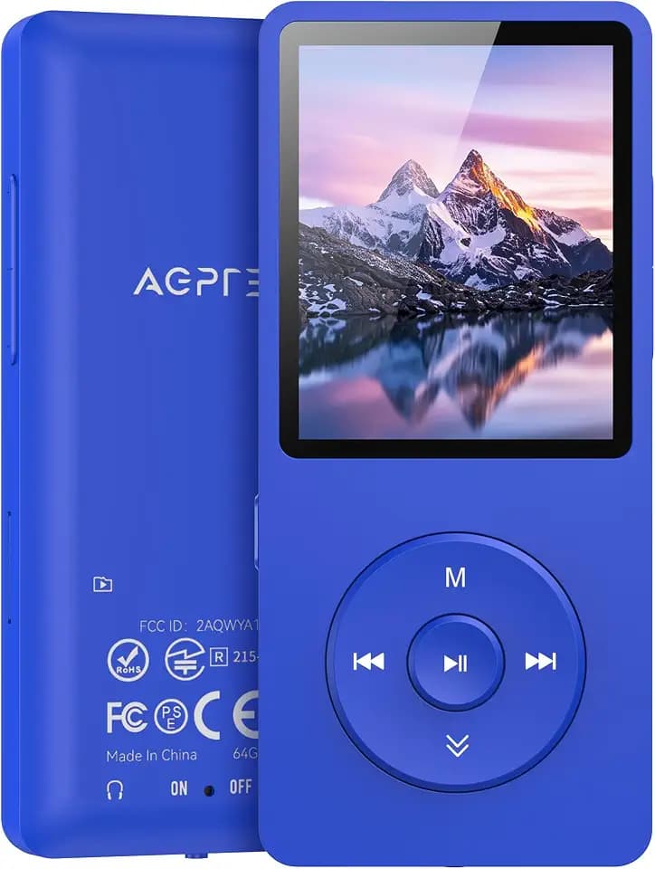 AGPTEK A02PL 64GB MP3 Player, 65 Hours Playback Music Player, Deep Blue