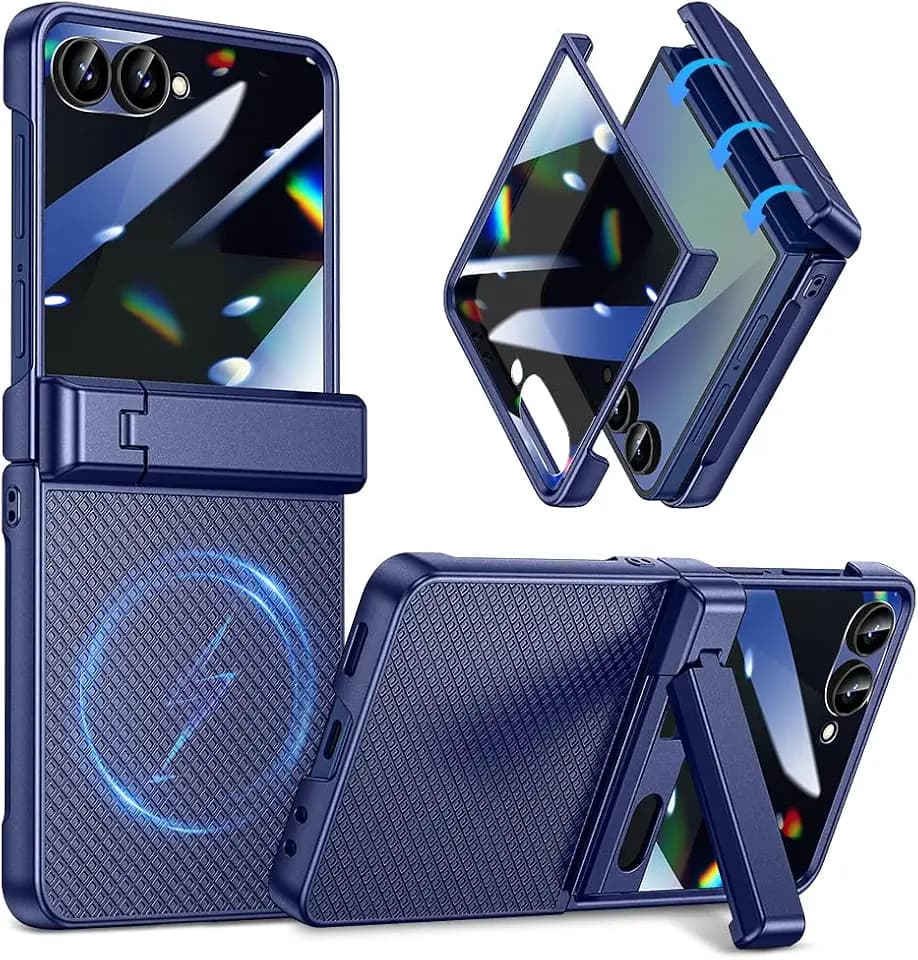 Goton Magnetic for Samsung Galaxy Z Flip 7 Case with Hidden Kickstand, Blue