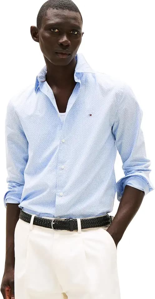 Tommy Hilfiger Herren Hemd Flex Poplin Mini Print Regular Fit