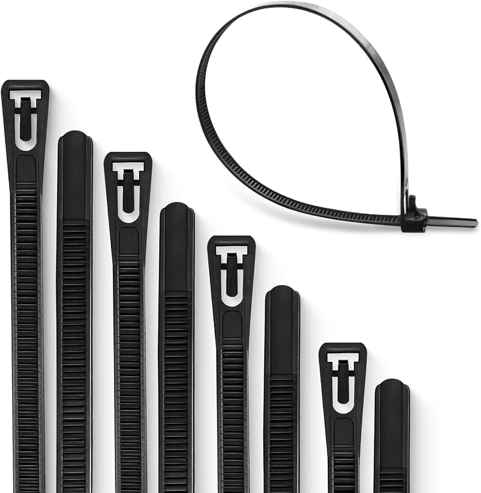 Meccion Wiederverwendbarer Kabelbinder 100 Stück UV-Beständig Starkes Nylon Wiederlösbar Kabelbinder mit 50 kg Zugfestigkeit (300mm x 4.8mm, Schwarz)