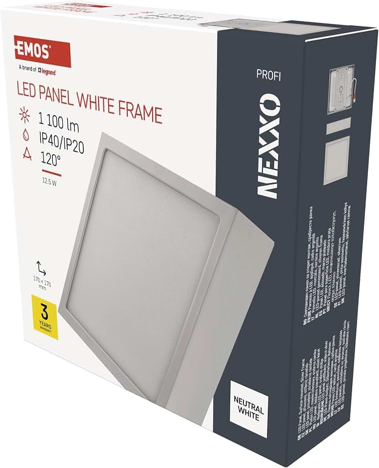 EMOS LED Panel 12,5 W, quadratische 1100 lm Deckenleuchte, Wandleuchte 17 x 17 cm, ersetzt 75W Glühbirne, Lichtfarbe neutralweiß 4000K, inkl. LED-Treiber, Leuchtdauer 30000 St.