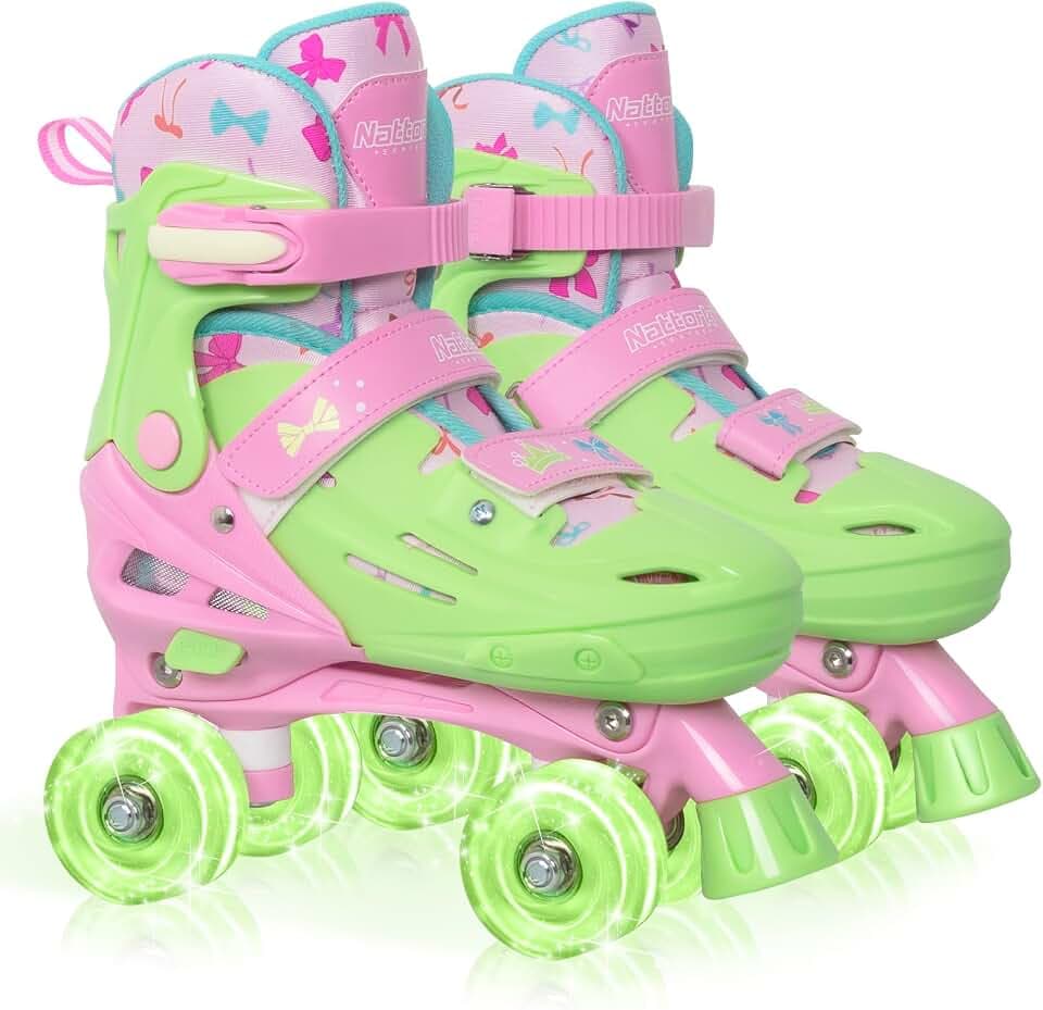 Nattork Adjustable Roller Skates for Kids Girls Boys Ages 4-12, Princess & Tie-Dye Quad Skates with Light up Wheels for Beginners Birthday Gift Indoor Outdoor