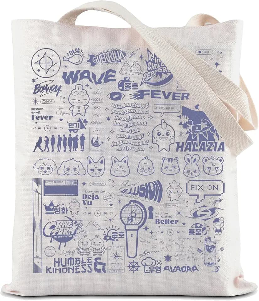 ZJXHPO Kpop Tote Bag Kpop Lover Gift Concert Reusable Grocery Shopping Bag K-pop Shoulder Bag (Wave Kpop Tote), Medium