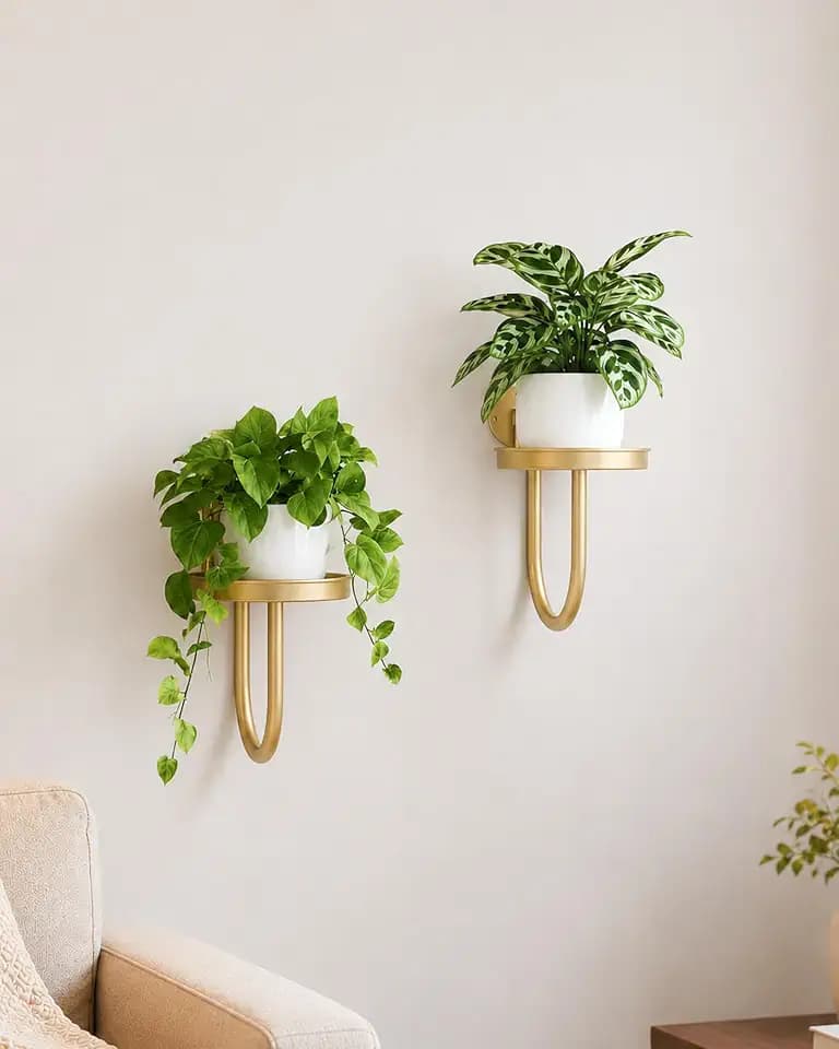 GENTINGBRO Plant Stands Hanging Planters for Indoor Plants Wall Plant Holder Plant Hanger Indoor Wall Planter Window Plant Hanger Plant Decor Golden 2pcs