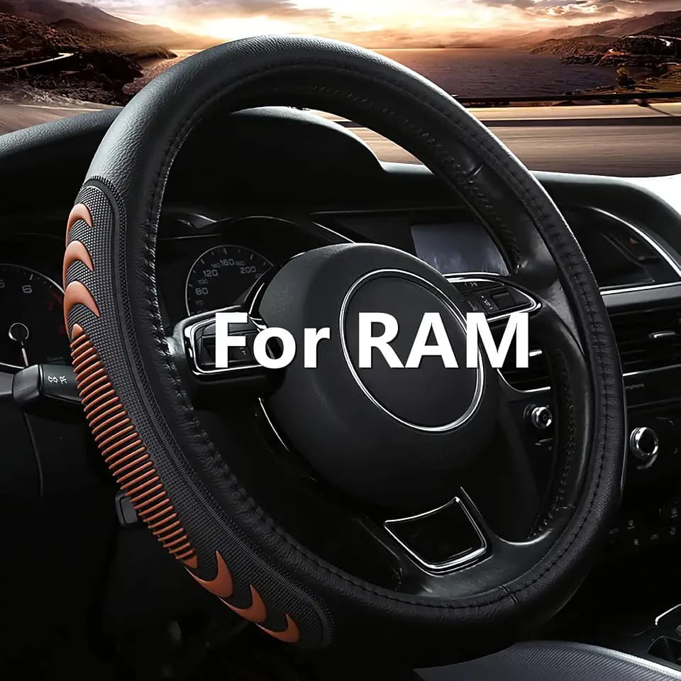 Yangday Leather Steering Wheel Cover for Dodge Ram 1500 2500 3500, 15.5-16 Inches Car Steering Wheel Cover with Anti-Slip Massage Particle (Brown)