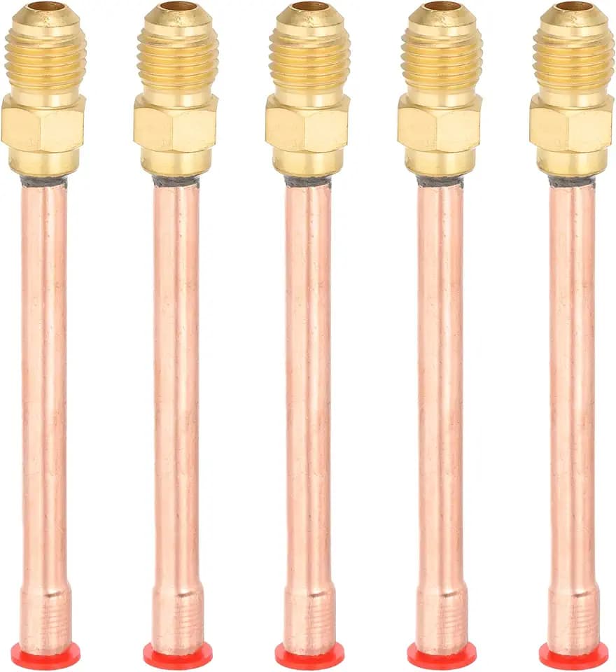 QUARKZMAN 1/4" SAE 45 Grad Messing Rohrverschraubung, 5 Stück Flare-Verbinder mit männlichem Gewindeadapter und Kupferrohr für Klimaanlage HVAC Kälteanlage