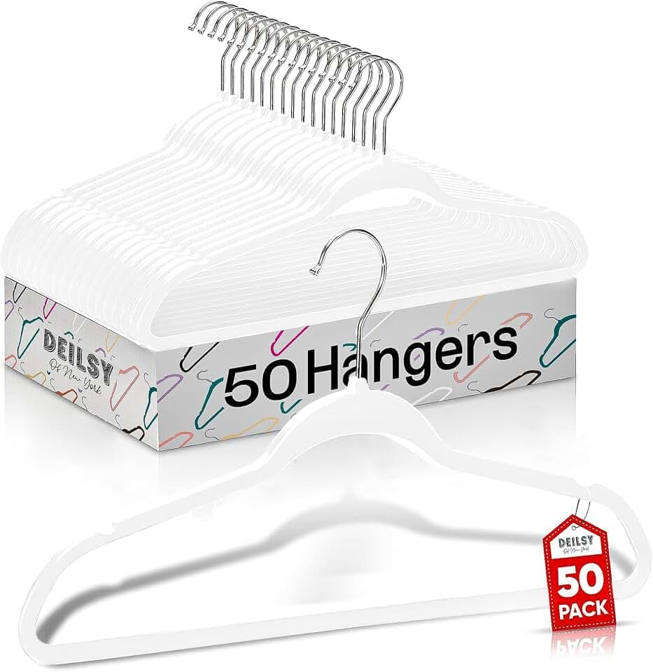 DEILSY™ Non-Velvet Thin Hangers Space Saving White Hangers 50 Pack