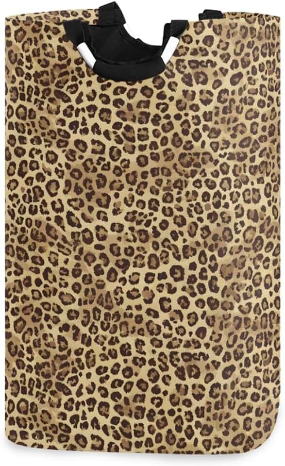ALAZA Large Laundry Basket Leopard Print Animal Cheetah Laundry Bag Hamper Collapsible Oxford Cloth Stylish Home Storage Bin with Handles, 22.7 Inch