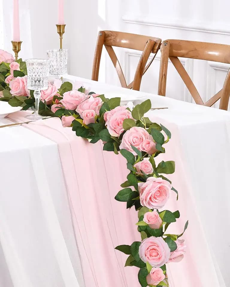 4Pcs Flower Garland Fake Vines, 26.4Ft Realistic Rose Floral Garland, Pink