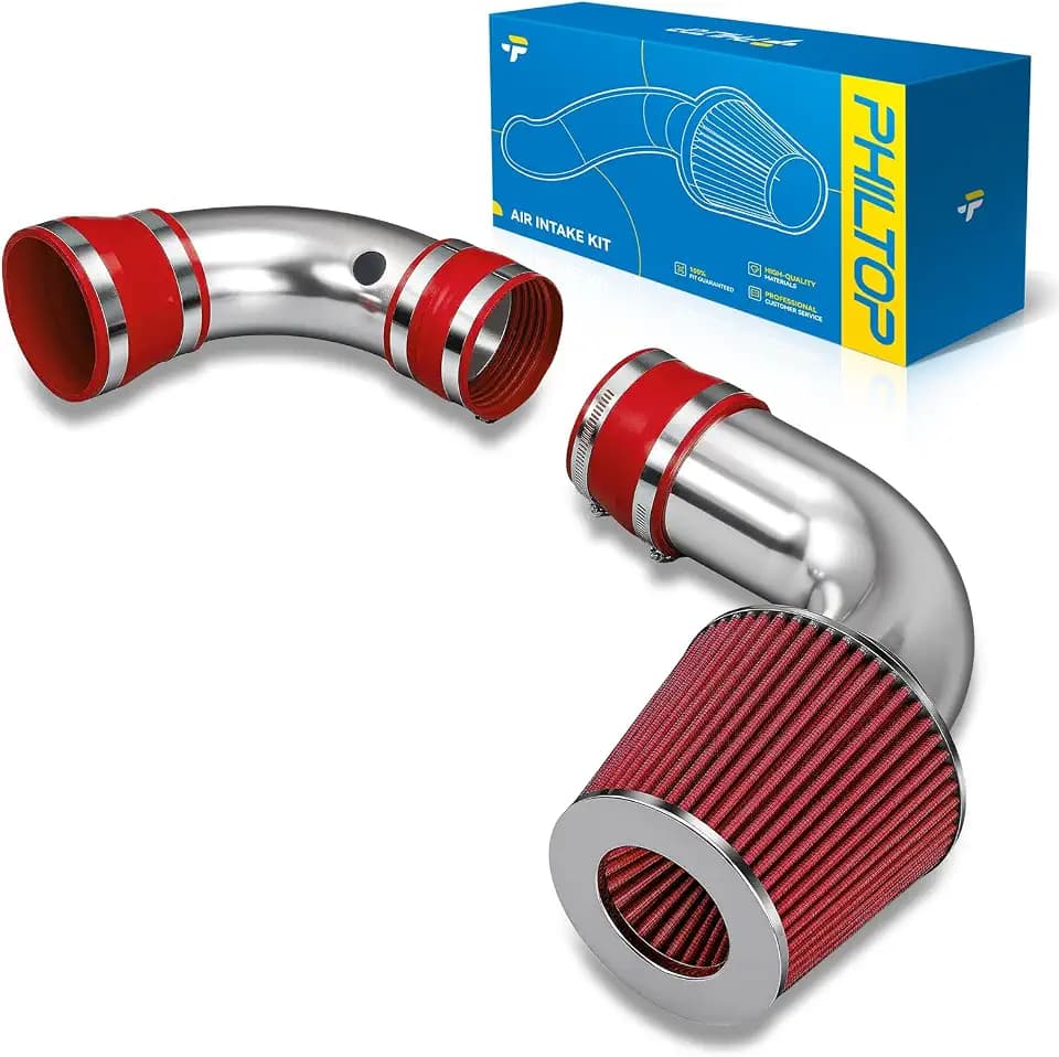 PHILTOP 3.5" Cold Air Intake Kit System Compatible with Chevy for 1996-2004 S10/Sonoma 4.3L, 1996-2005 Blazer, 1996-2001 Jimmy, High Performance, Red