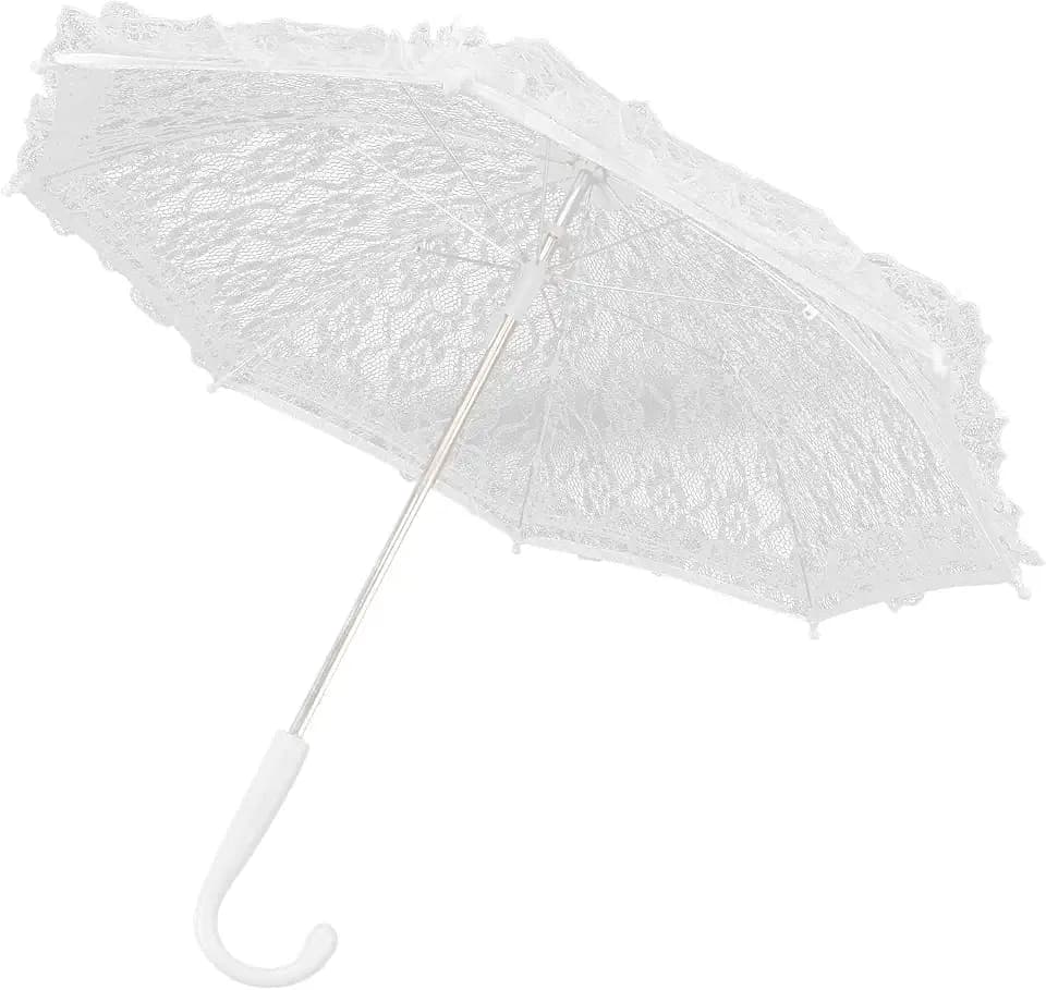 Cyrank Weißer Vintage-Spitzenschirm, Spitze Regenschirm, Sonnenschirm, Hochzeitsschirm Für Braut Und Bräutigam, Verzierter Regenschirm Für Hochzeit Feier Fotografie Prop
