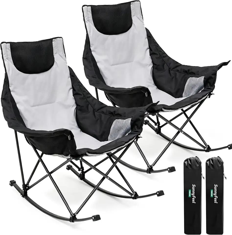 SUNNYFEEL Oversized Folding Rocking Camping Chair 2 Pack, 500lbs Grey