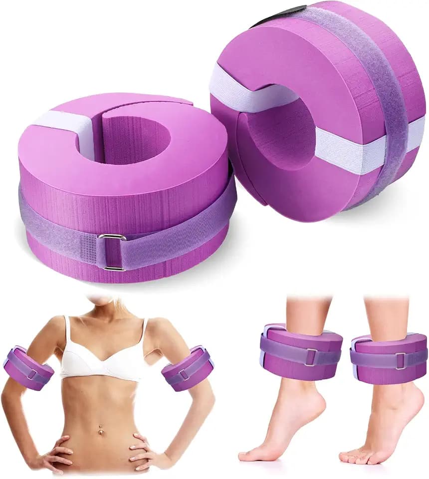 RoundFunny 2 Pcs Foam Swim Aquatic Cuffs Equipment Water Aerobics Float Ring with Detachable Hook and Loop Fastener Fitness Workout Set for Swimming Fitness Training Pool Exercise