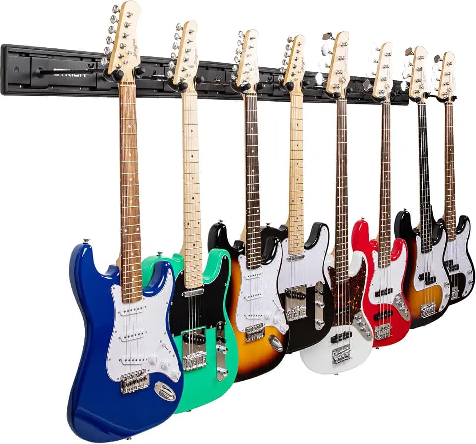 STRICH Guitar Wall Mount Hangers for Multiple Guitars, Holds 8 Guitars, Strong Aluminum Metal Guitar Stand Rack Bass Holder, Adjustable Instruments Display Set, SMH-08A