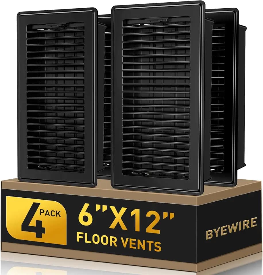 Floor Register Fits 6x12 or 12x6 Duct Opening, 4 Pack Black Floor Vents