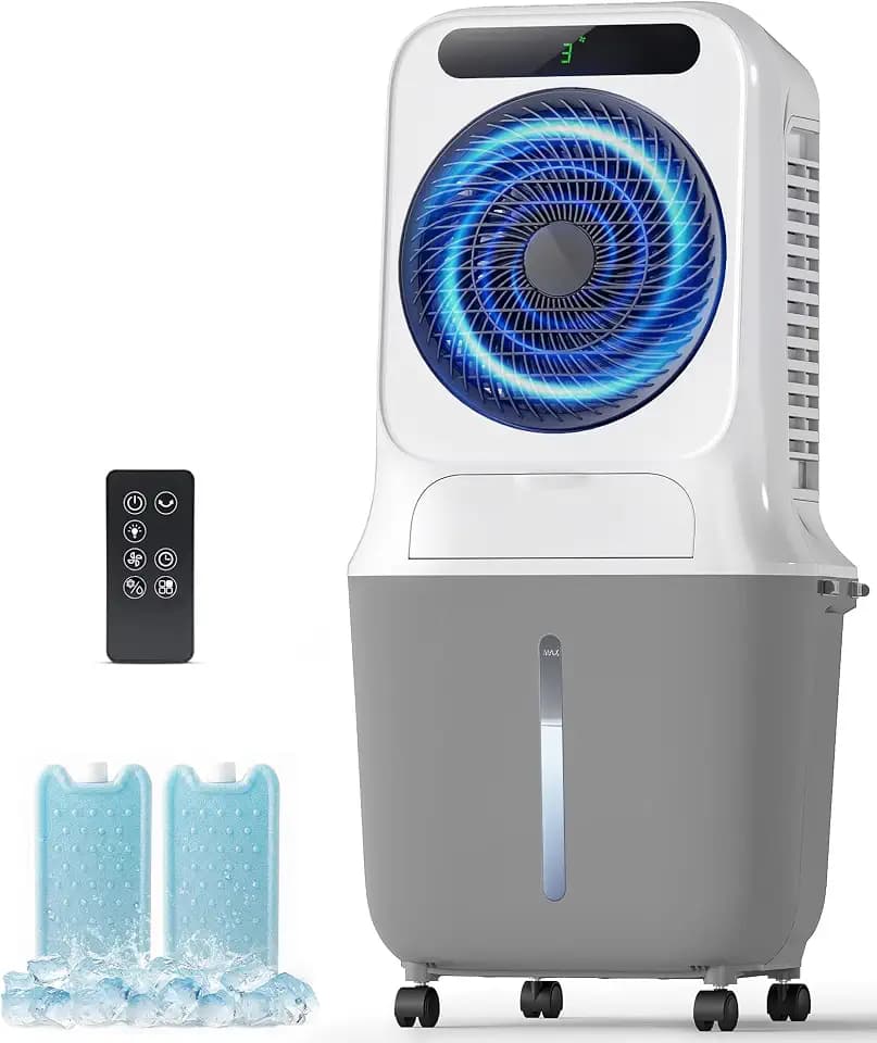 Portable Evaporative Swamp Cooler - Portable Air Conditioner with 3 Modes & 3 Speeds, 6.6 Gallon Cold Air Cooler, Cooling Fans that Blow Cold Air for Home, Office, 2 Ice Packs