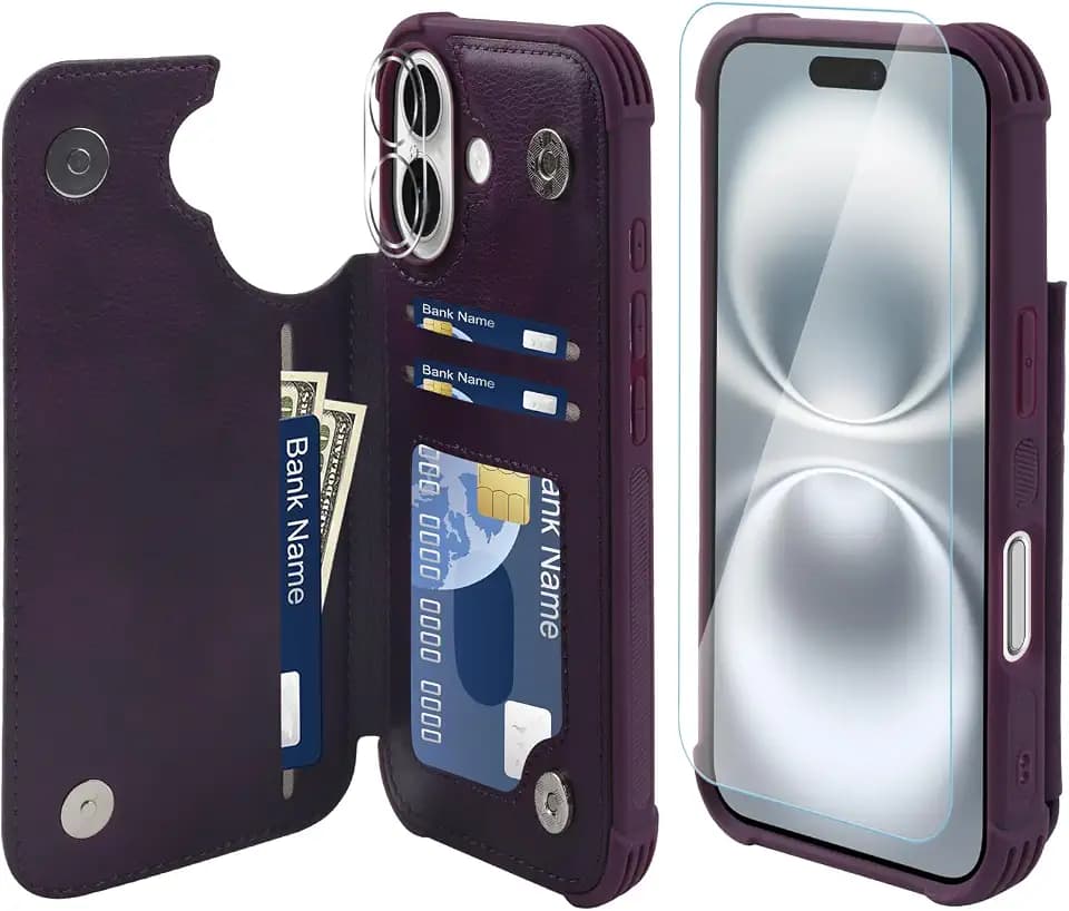 VANAVAGY Wallet Case for iPhone 16 Plus with Card Holder, Purple
