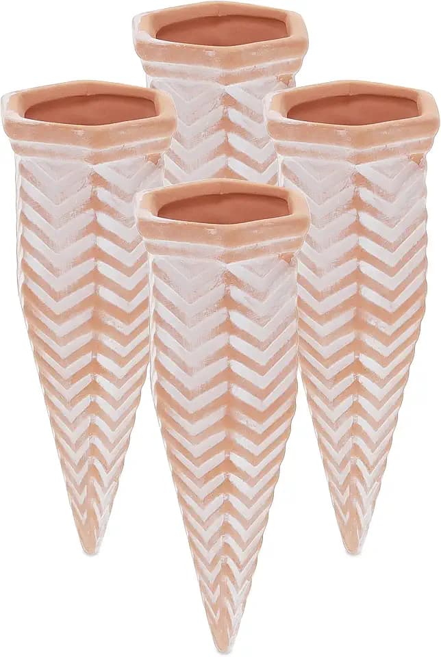 Relaxdays Tonkegel Bewässerung, 4er Set, Gießkegel für 1,5 l PET-Flaschen, Zimmerpflanzen & Balkonkästen, terrakotta