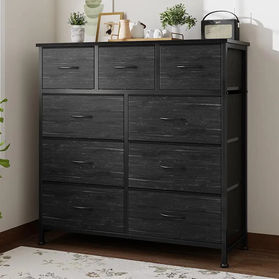 Fabric Dresser for Bedroom with 9 Drawers, Storage Tower