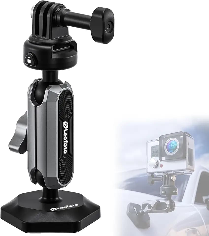 LEOFOTO Magnetic Mount Sport Camera Holder, Compatible for Gopro Hero 13/12/11/10, DJI OSMO Action 5 Pro/4/3/2, Insta360 X4/X3/Pro 2, Action Camera Car Mount with 1/4"-20 Thread (LAC-01)