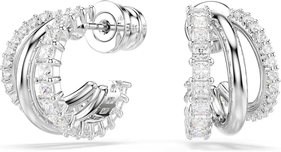 Swarovski Hyperbola hoop earrings, Round cut, Mini, White, Rhodium plated