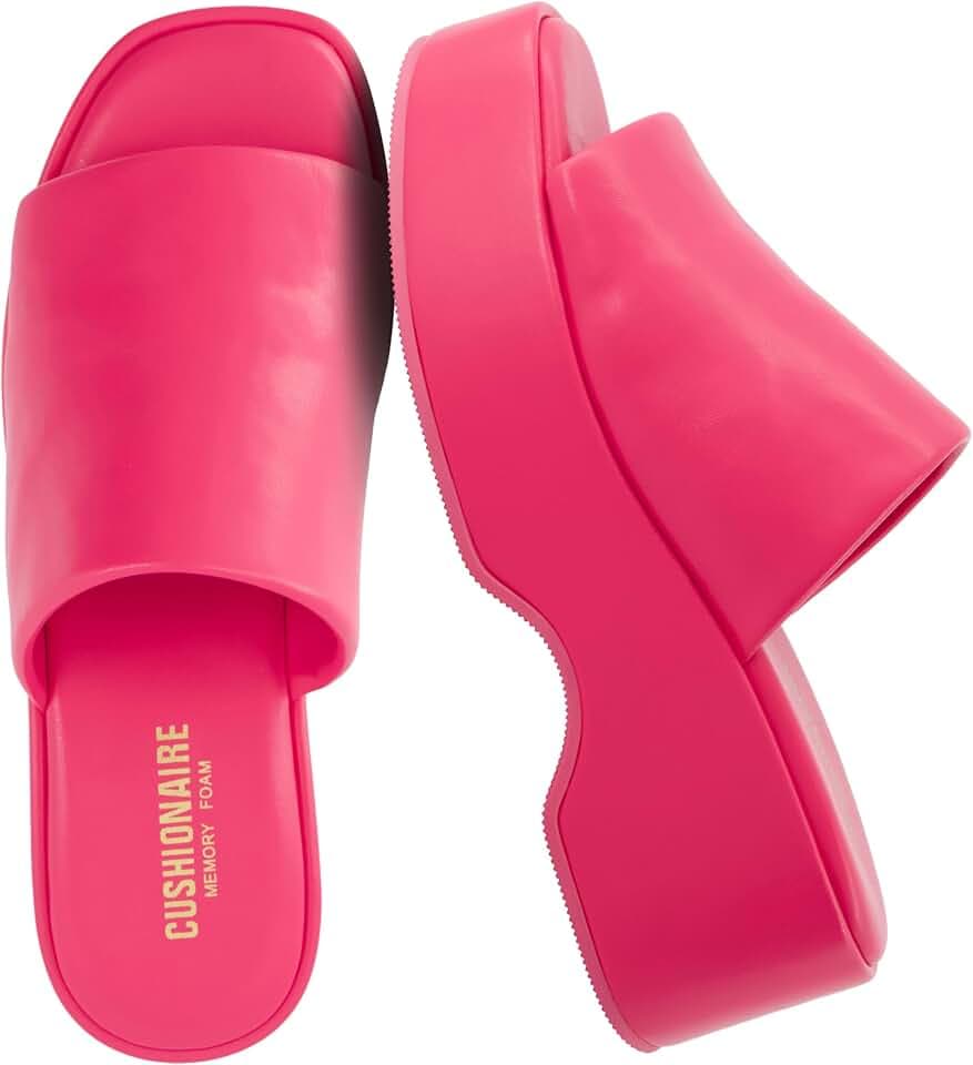 CUSHIONAIRE Spin Womens Platform Sandals, Slip On Dressy Wedge Slides with Memory Foam