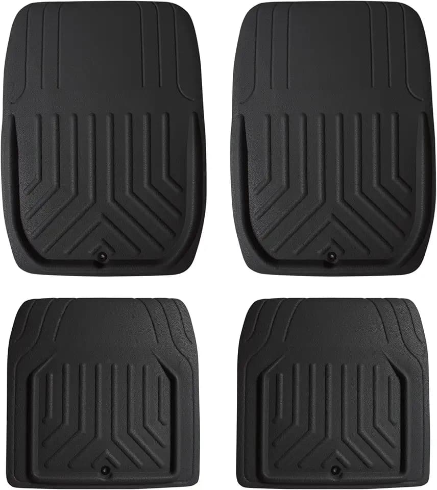 FH Group Faux Leather Deep Dish Car Floor Mats – Trim-to-Fit, Universal Fit Full Set Automotive Floor Mats for Cars, SUVs & Trucks, Durable All-Weather Interior Protection, Black