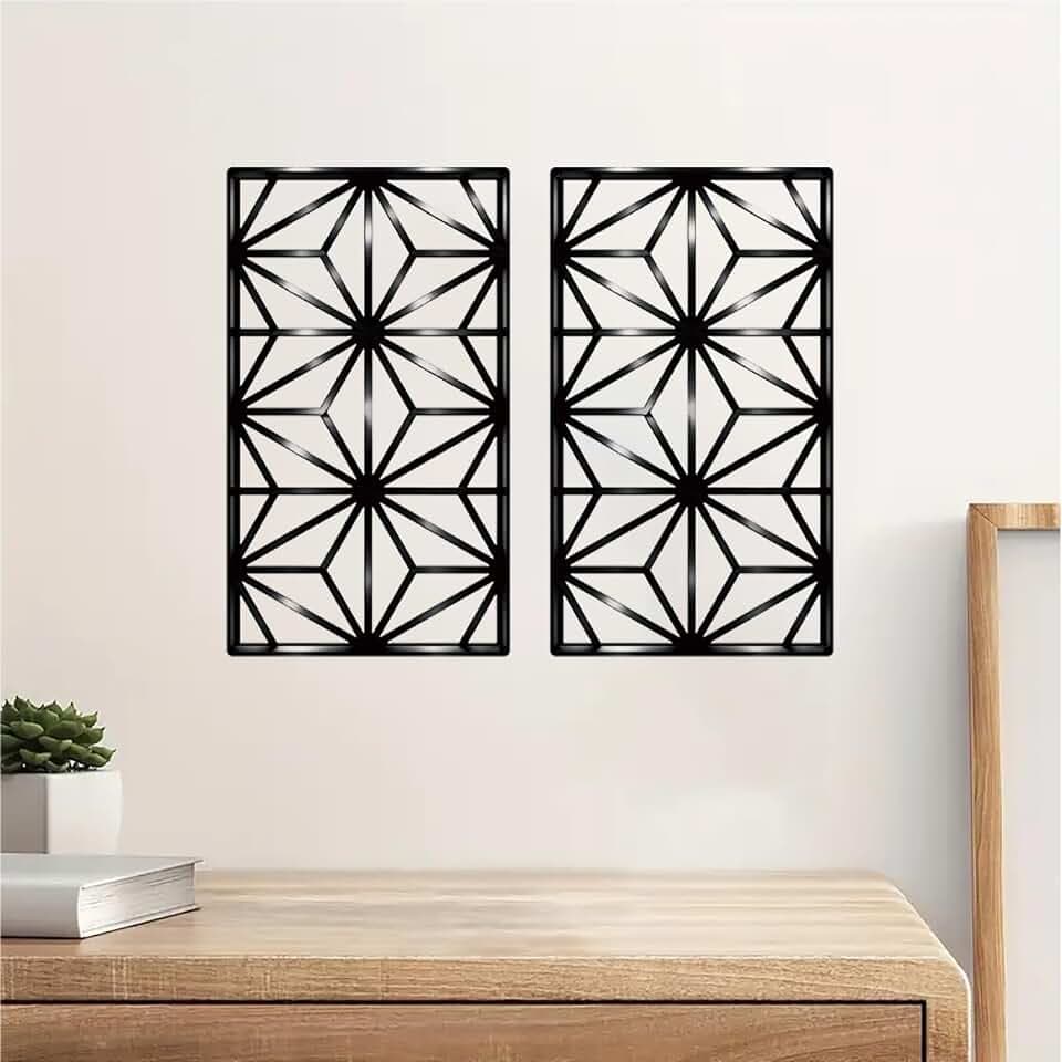DUOOLN 2 Pcs Black Abstract Metal Wall Decor, Geometrical Single Line Art