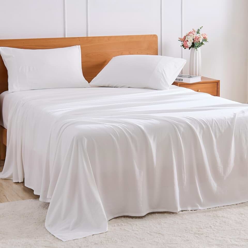 GOKOTTA 4 Piece Cal King Sheet Set - Soft, Breathable & Cozy - Cream White