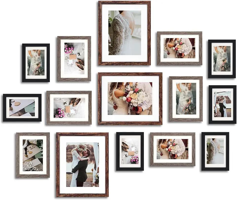 Fixwal Picture Frames Set, 15 Pack, MDF, Brown Black, 8x10, 5x7, 4x6