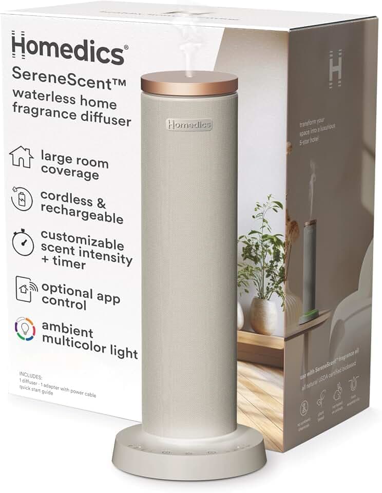 Homedics SereneScent Waterless Essential Oil Diffuser, Grey