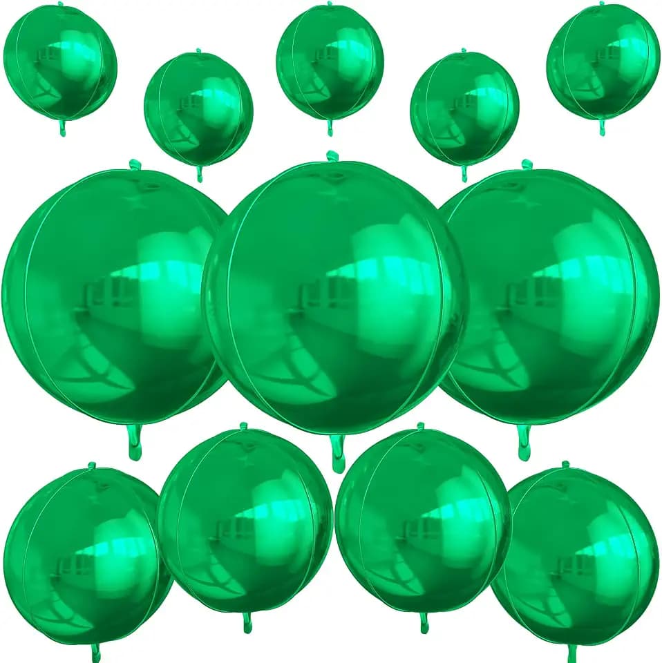 12PCS Metallic Green Round Foil Balloons 22" 15" 10" Large Chrome Green Balloon