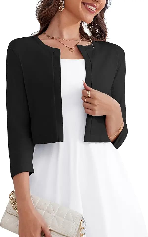 OmicGot Women's 3/4 Sleeve Bolero Shrug Open Front Cropped Cardigan Sweater