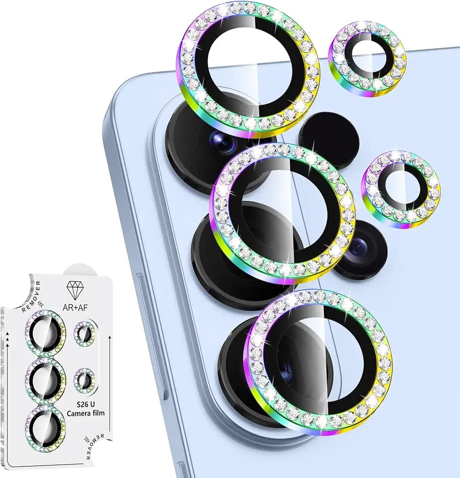 for Samsung Galaxy S26 Ultra Camera Lens Protector, Individual Metal Ring Tempered Glass Lens Cover, [Strong Adsorption] Scratch Resistant Ultra-Thin HD Clear Lens Cover,1 SetColorful Diamond