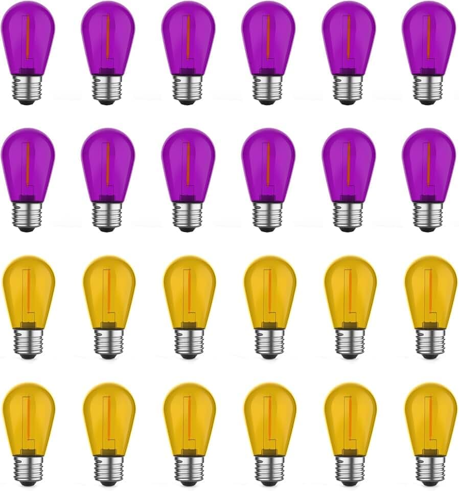 GvvooHome 24 Pack S14 Orange and Purple Light Bulbs for String Lights