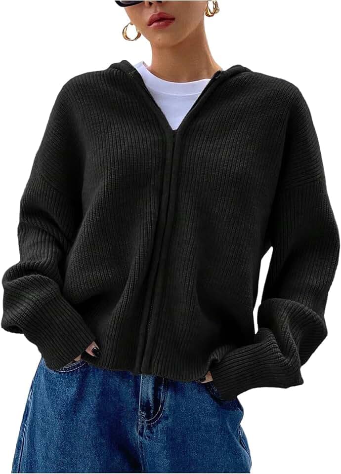 SOLY HUX Zip Up Cardigan for Women Hooded Knit Sweater Jackets