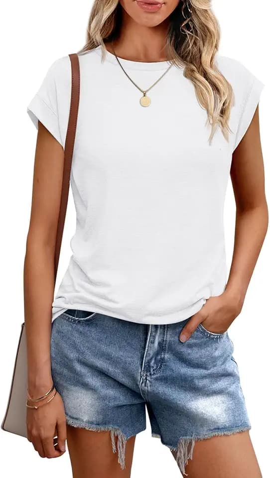 Cuptacc Tshirt Damen Sommer Rundhals Kurzarm Tops Business Outfit Basic