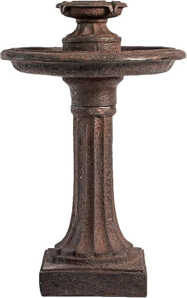 XBrand 28" Solar Outdoor Bird Bath Water Fountain with Pump, 1-Tier Resin Garden Fountain, Weather Resistant Patio Décor with Auto Shut-Off Feature, Brown