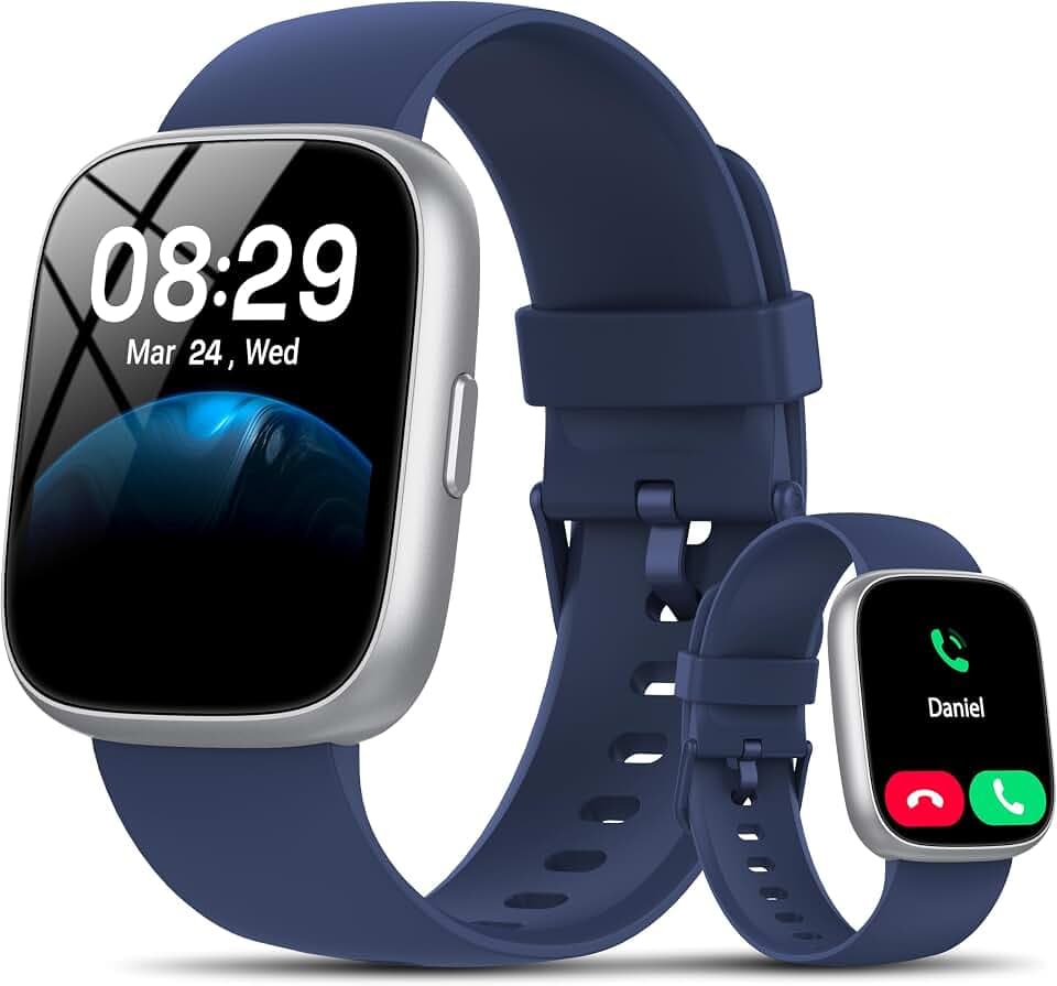 Smartwatch Herren Damen, 1.83" HD Smart Watch mit Bluetooth Anrufen/Alexa, 100+Sportmodi Fitnessuhr mit Herzfrequenz/Schlafmonitor/Schrittzähler, IP68 Wasserdicht Fitness Tracker für Android iOS, Blau