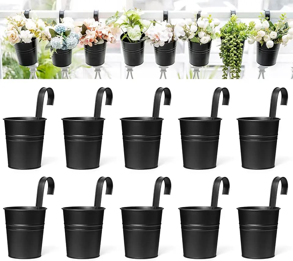 Dahey 3.8 Inches Small Metal Hanging Flower Pots 10 Pcs Railing Planter Box