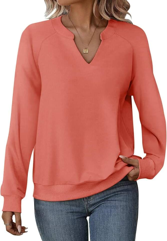 Cuptacc Pullover Damen Langarmshirt V-Ausschnitt Oberteile