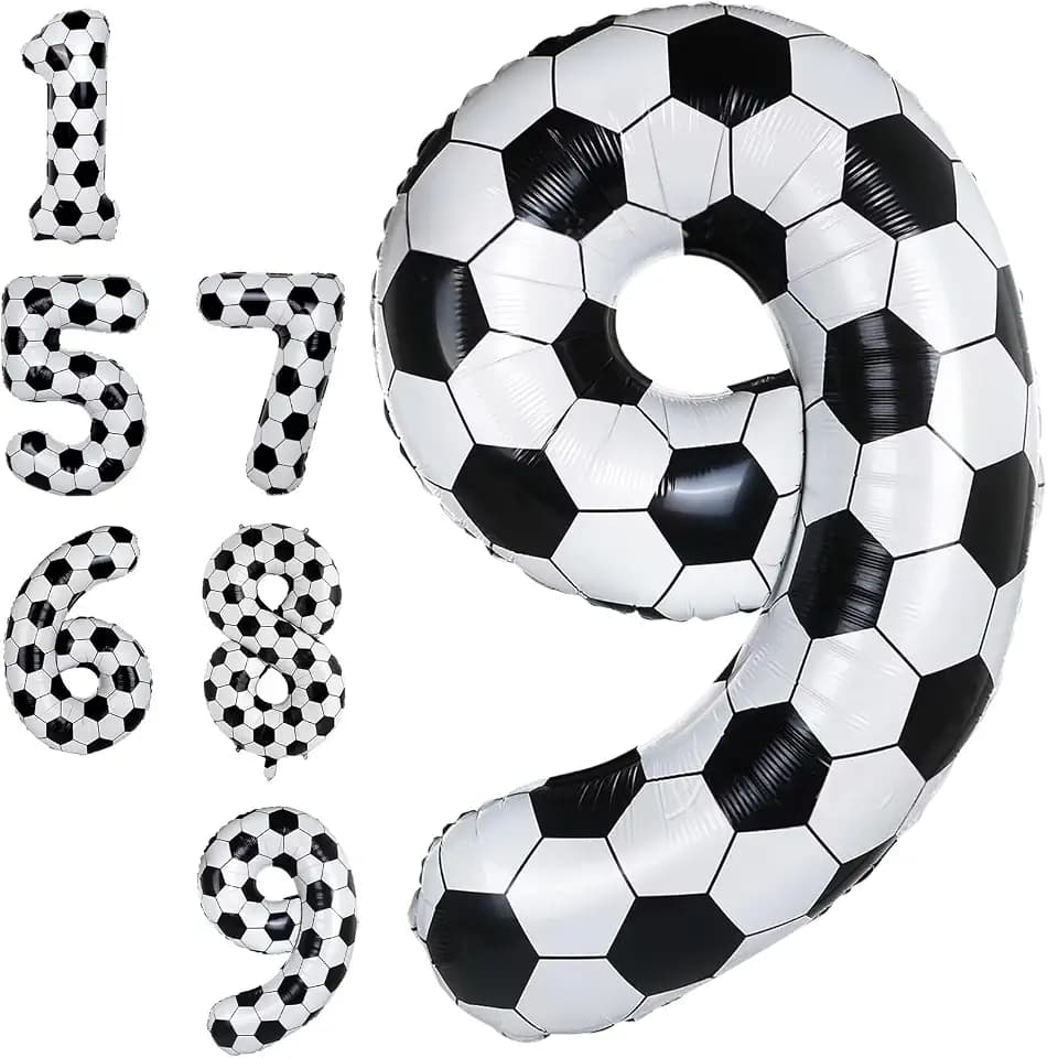 Big Soccer 9 Balloons, 9th Birthday Decorations for Boys, 40 Inch Number 9 Balloon Self Inflating White Soccer Foil Balloon for Kids Sport Theme Celebration Word Cup Anniversary Decorations Supplies