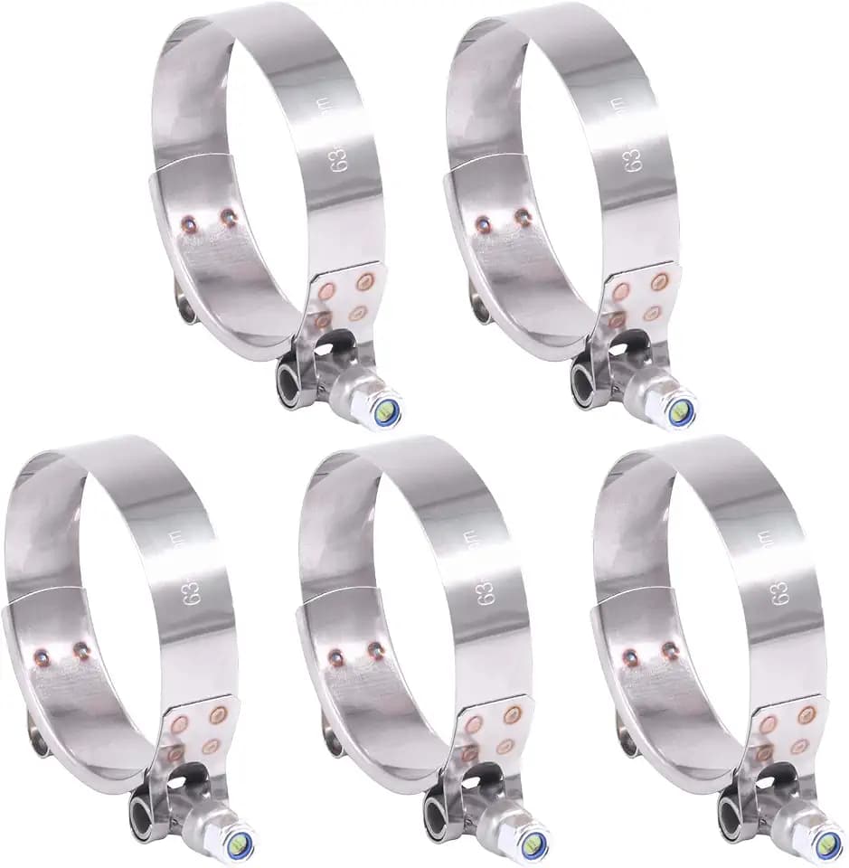 Hilitchi 5Pcs Stainless Steel T-Bolt Clamps with Rounded Band Edges Heavy Duty Turbo Intake Intercooler Clamp (63-71MM) for 2 1/4 Inch
