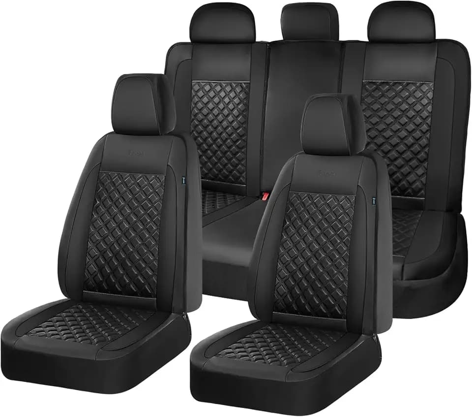 FLORICH Seat Covers, Atomutive Seat Covers Full Sets, Waterproof Seat Cover for Cars, Luxury Leather Universal Seat Cover Accessories Fit for Most Cars SUV Truck Sedans(Black)